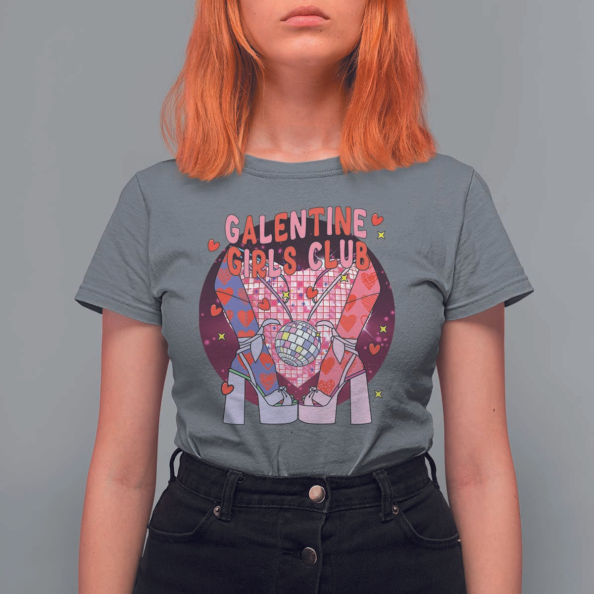 Funny Galentine Girls Club T Shirt For Women Galentine's Day Chunky Heels Platform