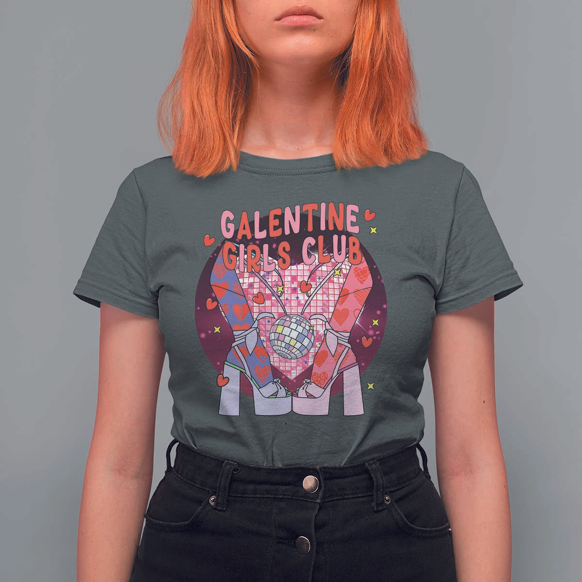 Funny Galentine Girls Club T Shirt For Women Galentine's Day Chunky Heels Platform
