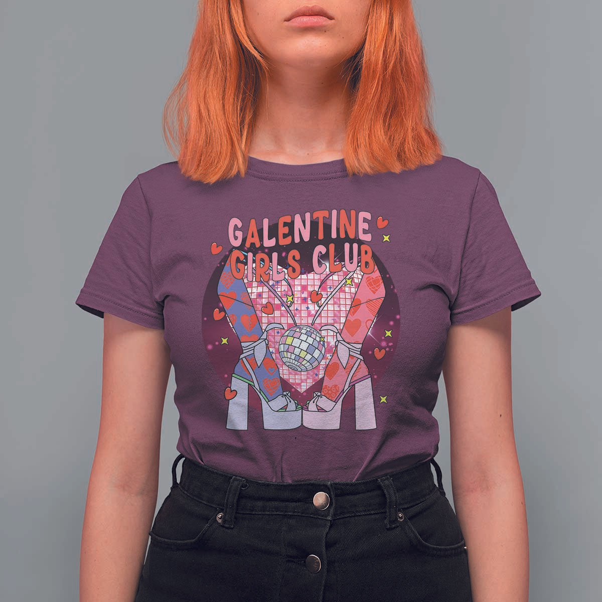 Funny Galentine Girls Club T Shirt For Women Galentine's Day Chunky Heels Platform