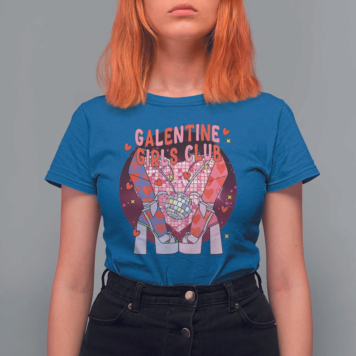 Funny Galentine Girls Club T Shirt For Women Galentine's Day Chunky Heels Platform