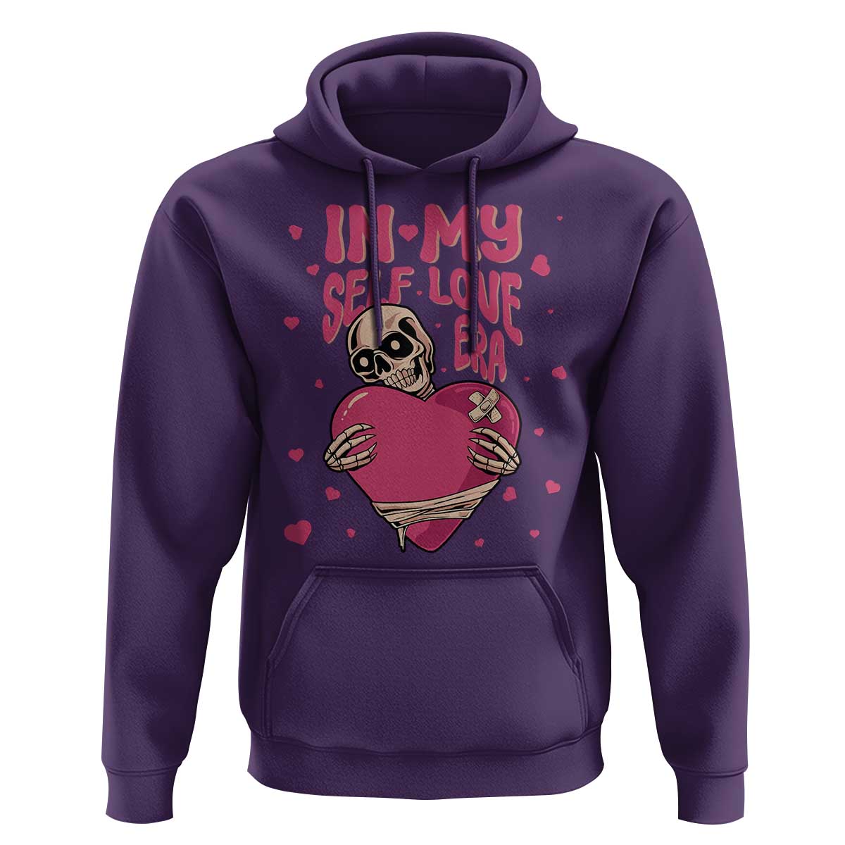Funny Anti Valentine's Day Hoodie In My Self Love Era Skeleton Hearts