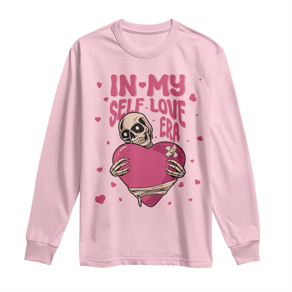 Funny Anti Valentine's Day Long Sleeve Shirt In My Self Love Era Skeleton Hearts