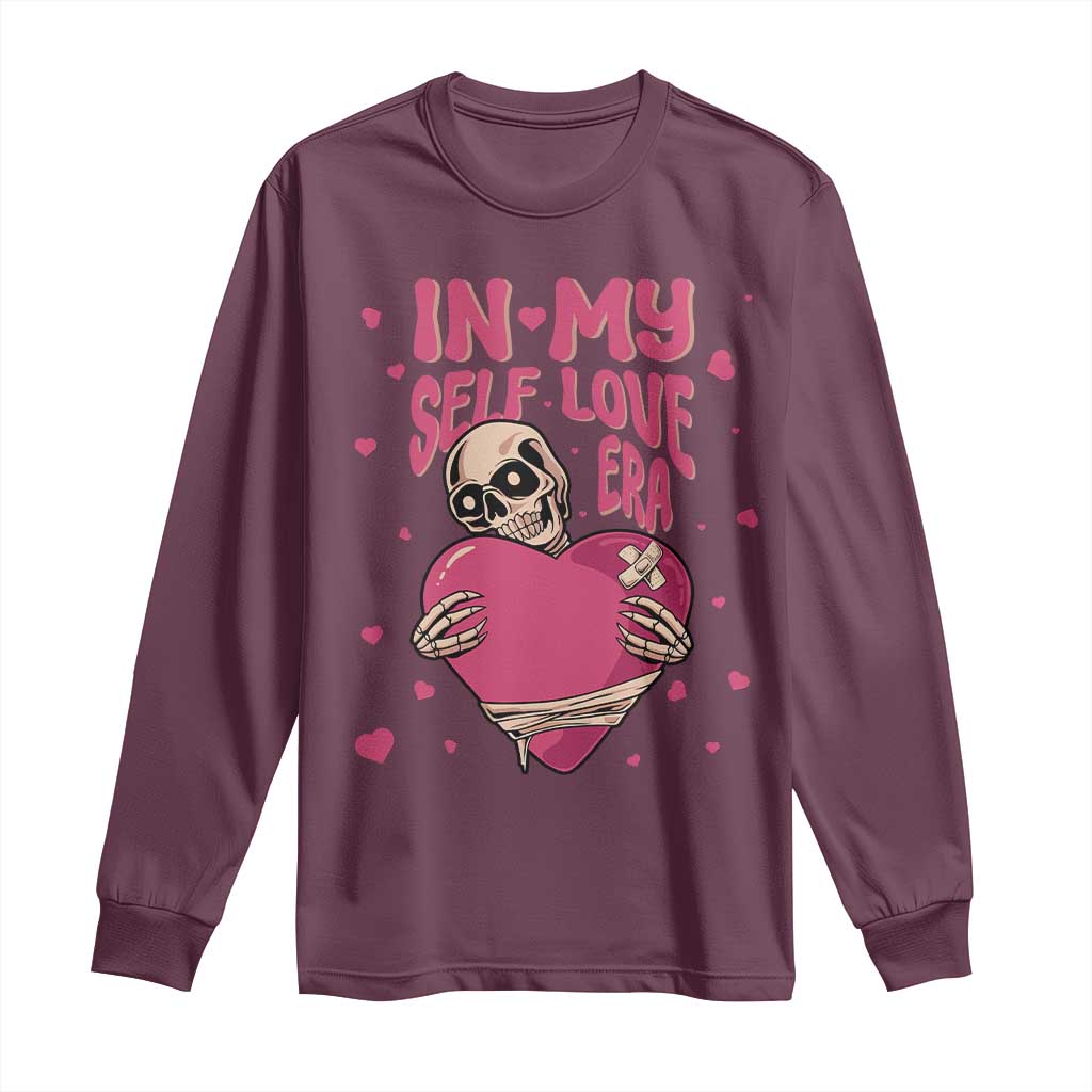 Funny Anti Valentine's Day Long Sleeve Shirt In My Self Love Era Skeleton Hearts