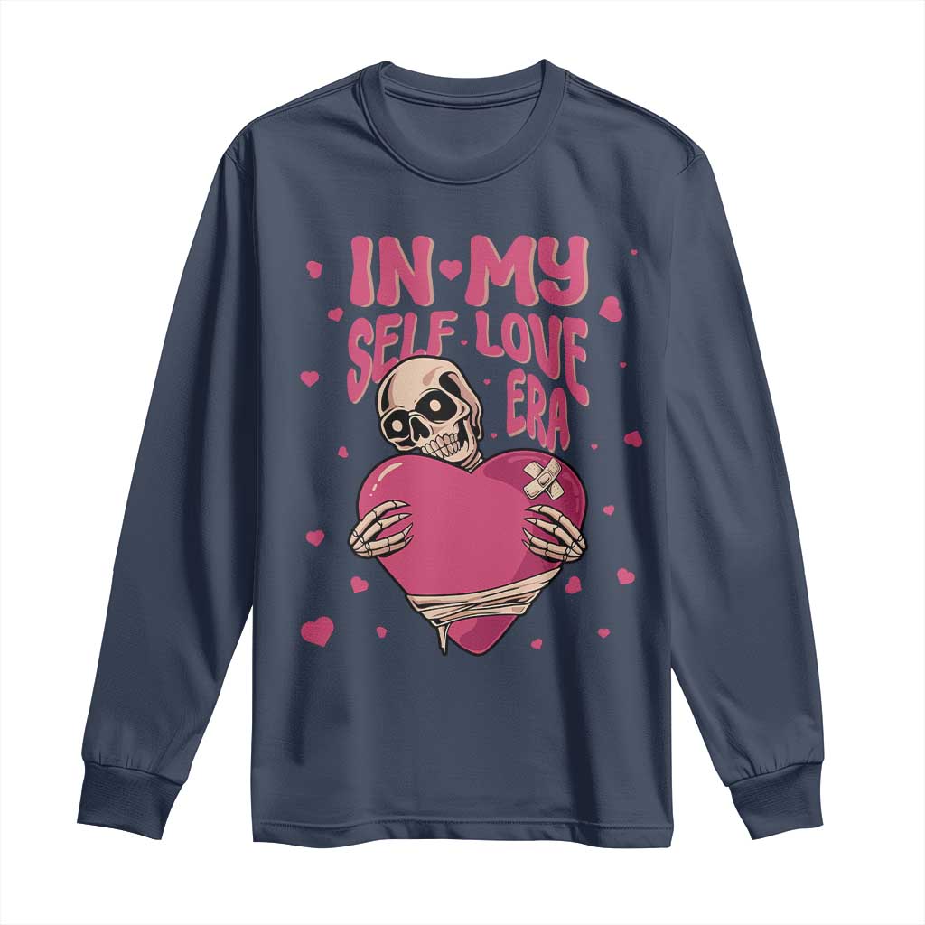 Funny Anti Valentine's Day Long Sleeve Shirt In My Self Love Era Skeleton Hearts