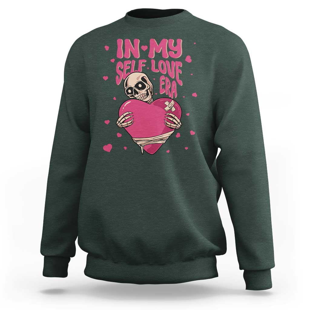 Funny Anti Valentine's Day Sweatshirt In My Self Love Era Skeleton Hearts