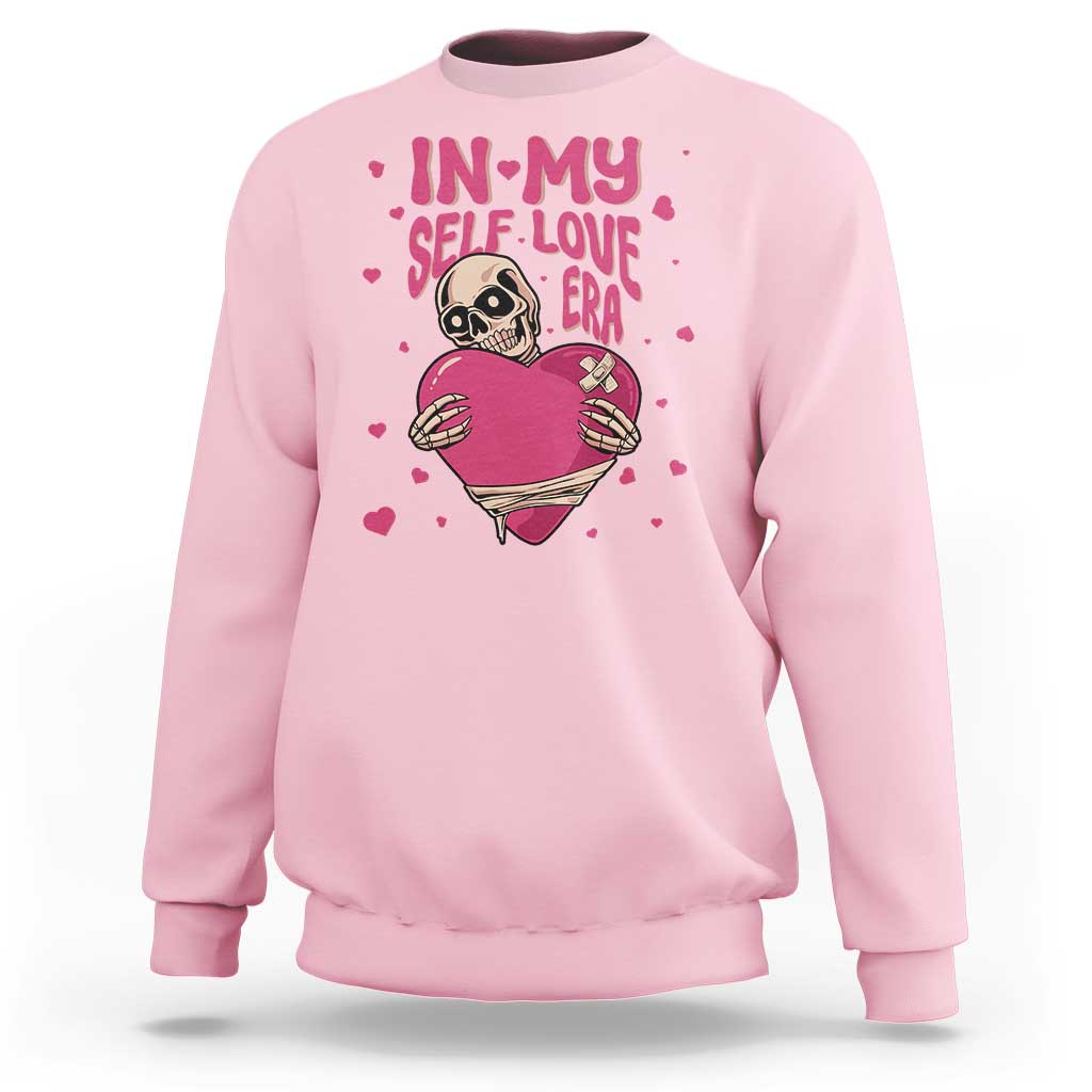 Funny Anti Valentine's Day Sweatshirt In My Self Love Era Skeleton Hearts