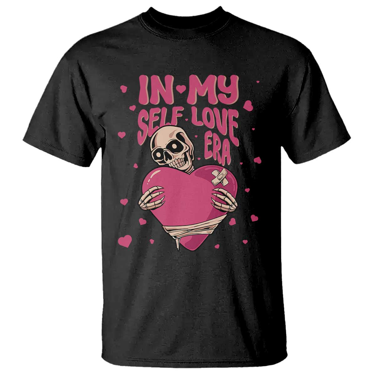 Funny Anti Valentine's Day T Shirt In My Self Love Era Skeleton Hearts