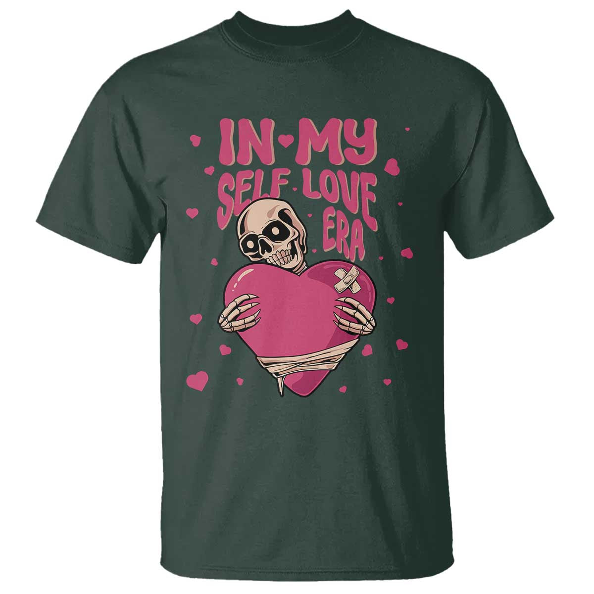 Funny Anti Valentine's Day T Shirt In My Self Love Era Skeleton Hearts