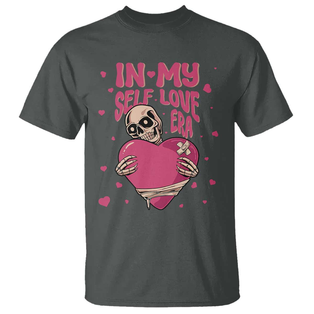 Funny Anti Valentine's Day T Shirt In My Self Love Era Skeleton Hearts