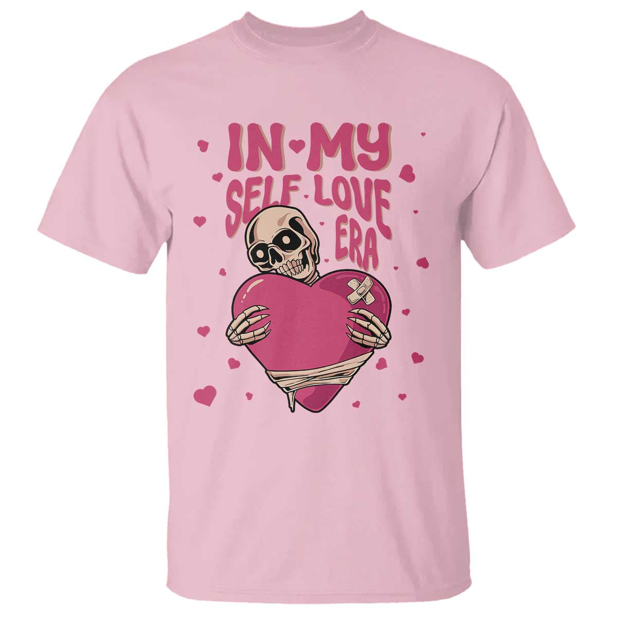 Funny Anti Valentine's Day T Shirt In My Self Love Era Skeleton Hearts