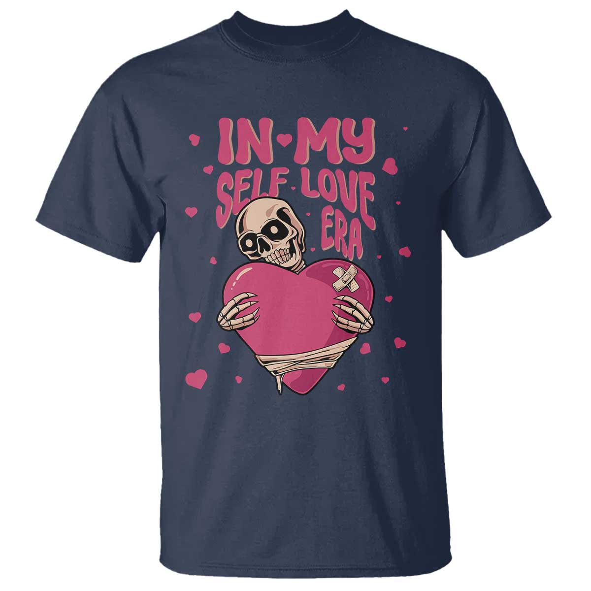 Funny Anti Valentine's Day T Shirt In My Self Love Era Skeleton Hearts