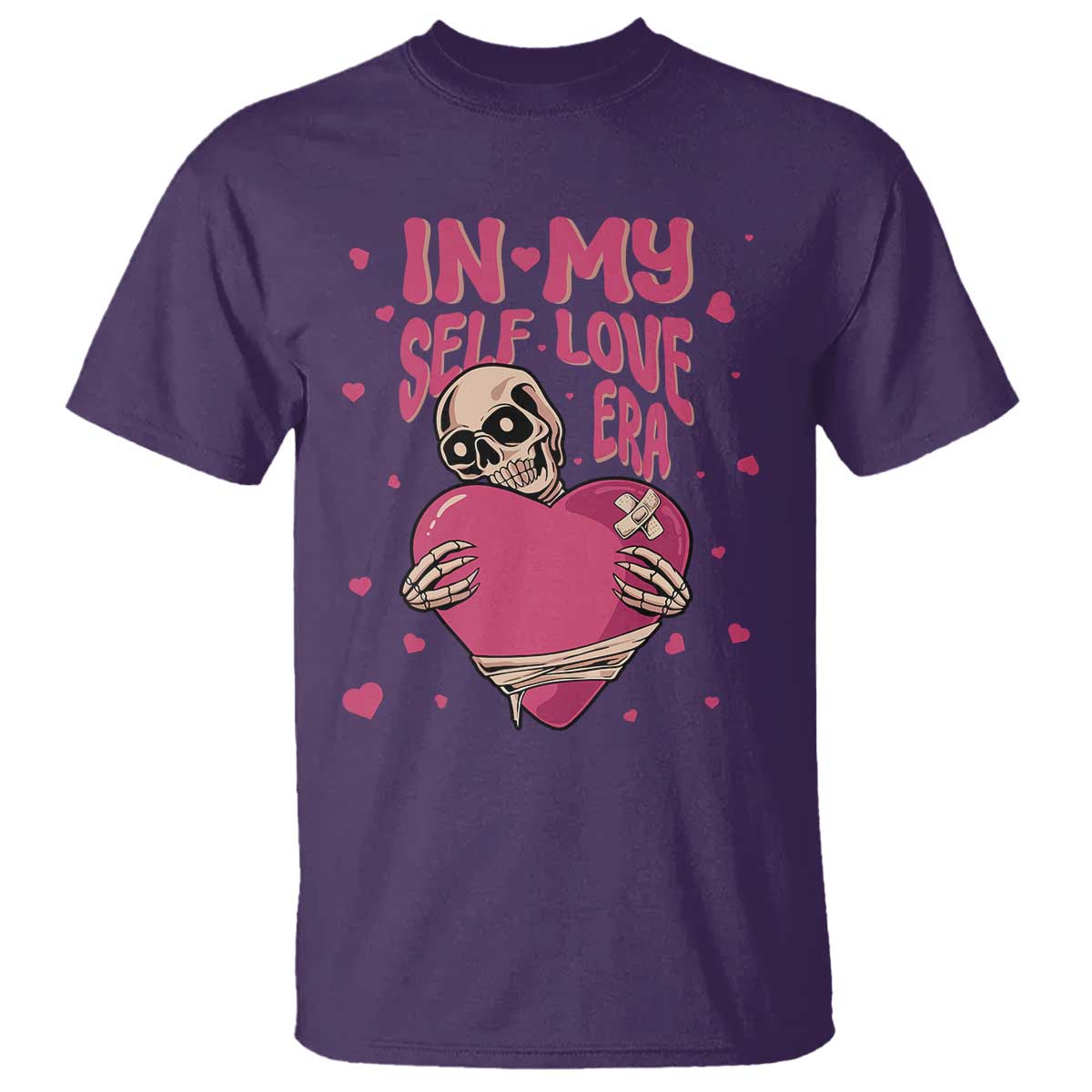 Funny Anti Valentine's Day T Shirt In My Self Love Era Skeleton Hearts