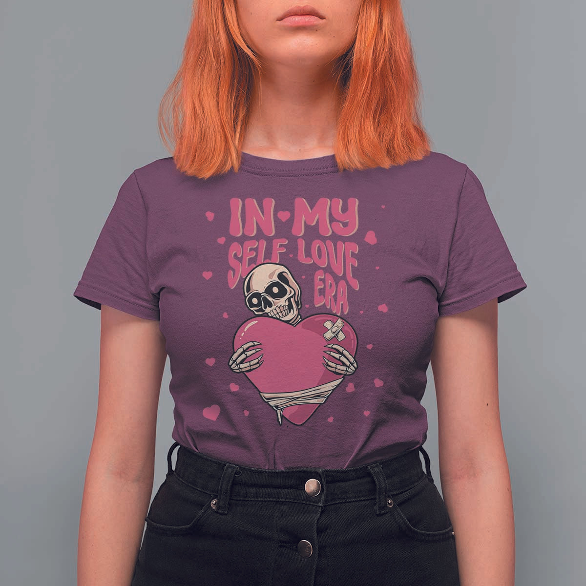 Funny Anti Valentine's Day T Shirt For Women In My Self Love Era Skeleton Hearts