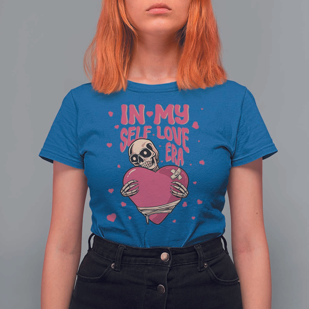 Funny Anti Valentine's Day T Shirt For Women In My Self Love Era Skeleton Hearts