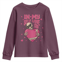 Funny Anti Valentine's Day Youth Sweatshirt In My Self Love Era Skeleton Hearts