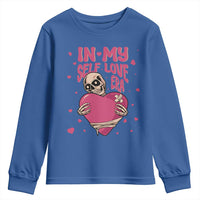 Funny Anti Valentine's Day Youth Sweatshirt In My Self Love Era Skeleton Hearts