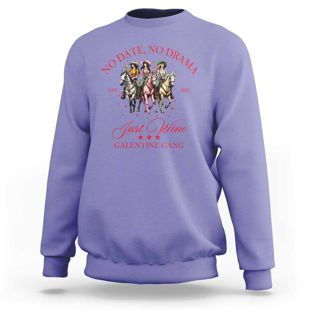 Funny Galentine's Day Sweatshirt No Date No Drama Just Wine Galentine Gang