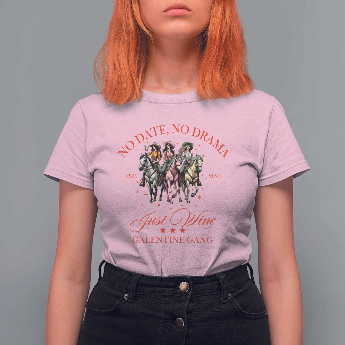 Funny Galentine's Day T Shirt For Women No Date No Drama Just Wine Galentine Gang