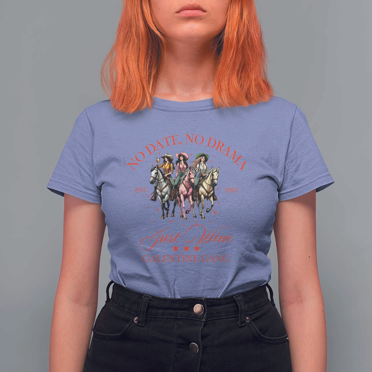 Funny Galentine's Day T Shirt For Women No Date No Drama Just Wine Galentine Gang