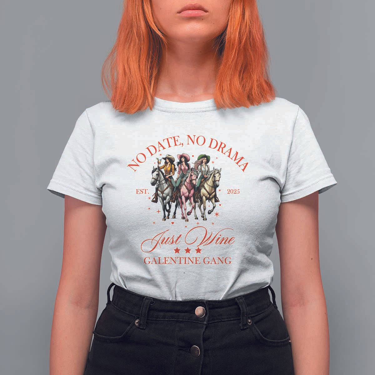 Funny Galentine's Day T Shirt For Women No Date No Drama Just Wine Galentine Gang