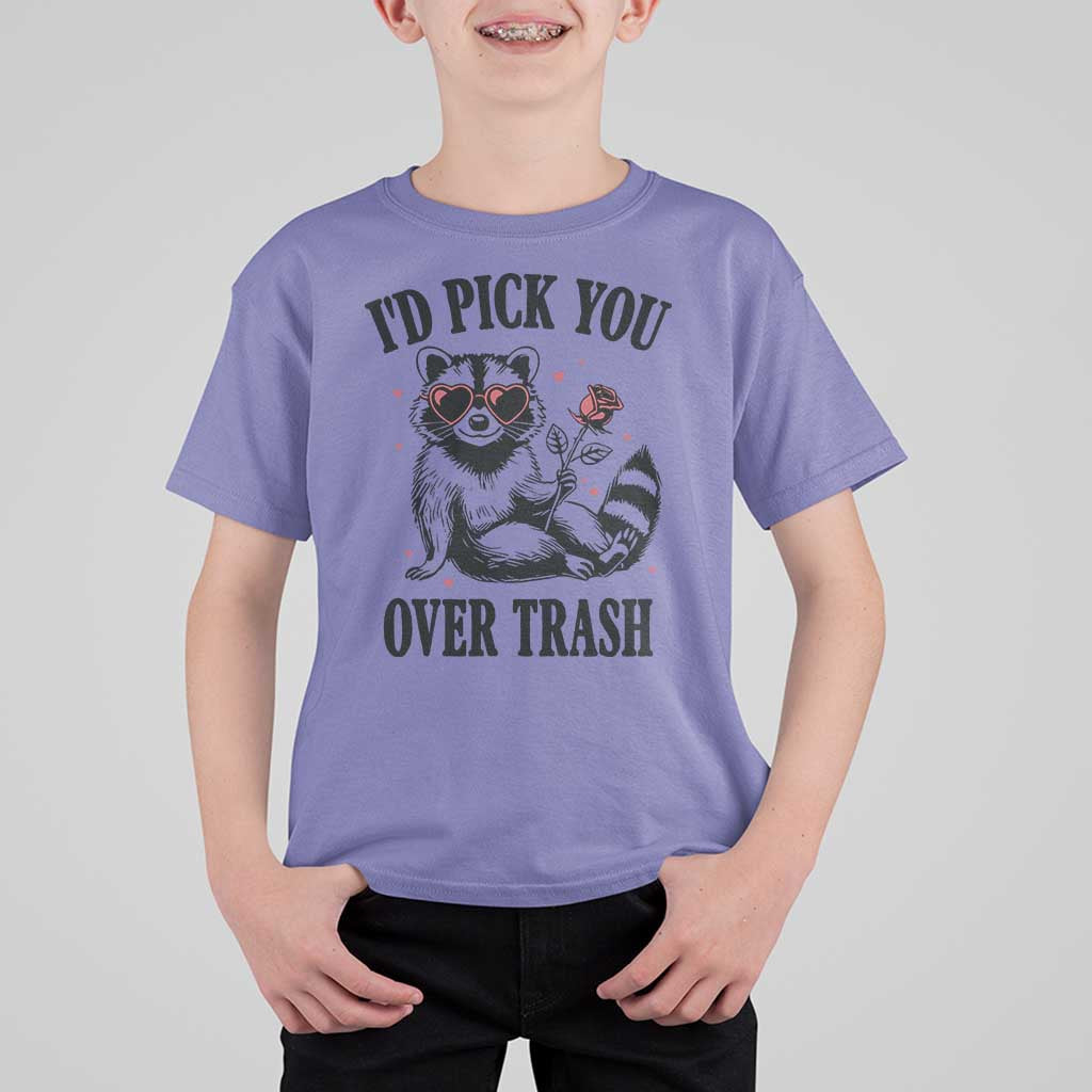 Funny Valentine's Day Racoon T Shirt For Kid I'd Pick You Over Trash Rose