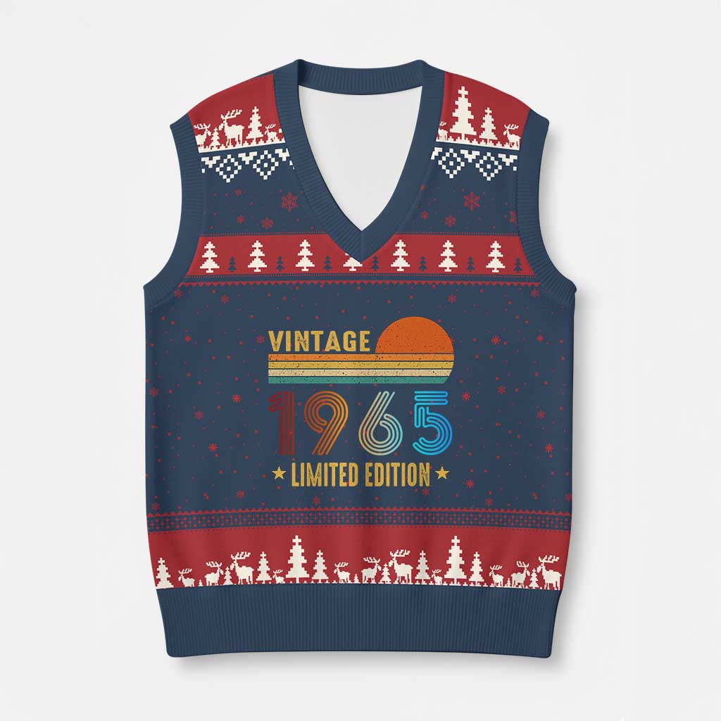 Funny Birthday V-Neck Knit Sweater Vest Vintage 1965 Limited Edition Bday Party - Wonder Print Shop