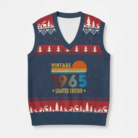 Funny Birthday V-Neck Knit Sweater Vest Vintage 1965 Limited Edition Bday Party - Wonder Print Shop