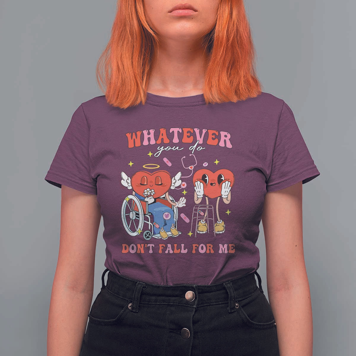 Funny Fall Physical Therapy Valentine's Day T Shirt For Women Whatever You Do Don't Fall For Me Nurse