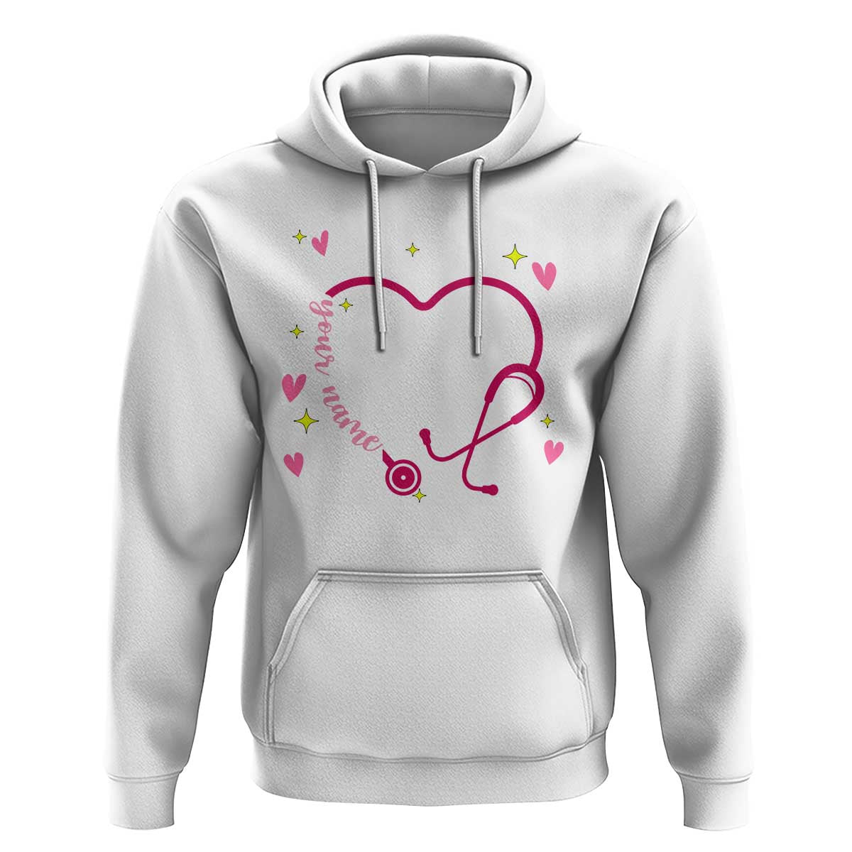Personalized Valentine's Day Nursing Hoodie Custom Name Nurse Doctor Heart Stethoscope