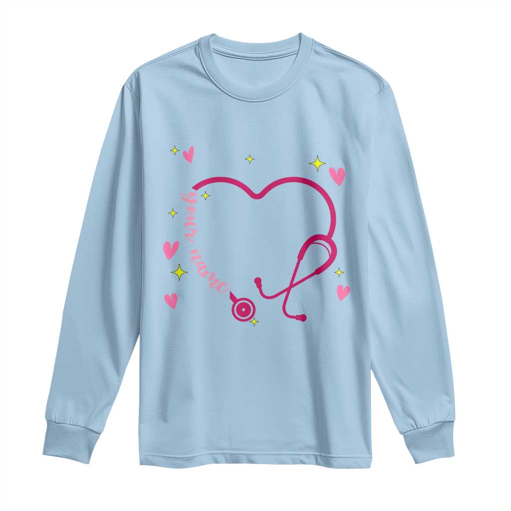 Personalized Valentine's Day Nursing Long Sleeve Shirt Custom Name Nurse Doctor Heart Stethoscope