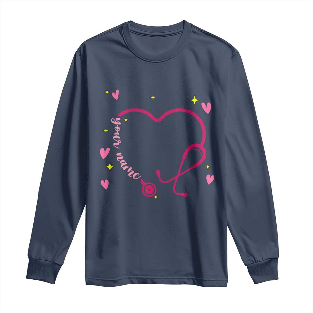 Personalized Valentine's Day Nursing Long Sleeve Shirt Custom Name Nurse Doctor Heart Stethoscope