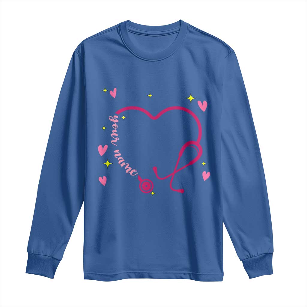 Personalized Valentine's Day Nursing Long Sleeve Shirt Custom Name Nurse Doctor Heart Stethoscope