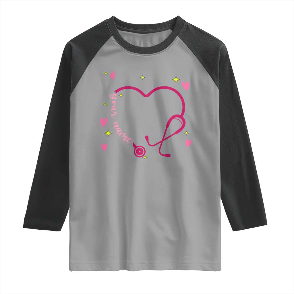 Personalized Valentine's Day Nursing Raglan Shirt Custom Name Nurse Doctor Heart Stethoscope