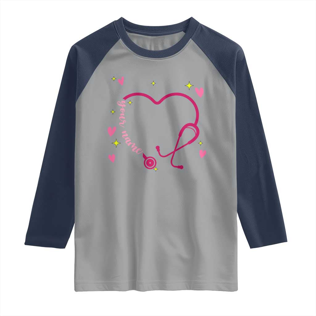 Personalized Valentine's Day Nursing Raglan Shirt Custom Name Nurse Doctor Heart Stethoscope