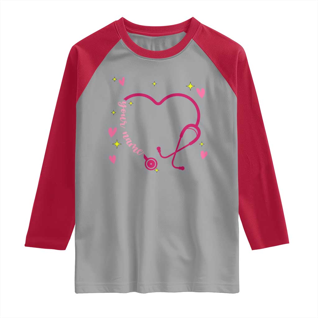 Personalized Valentine's Day Nursing Raglan Shirt Custom Name Nurse Doctor Heart Stethoscope