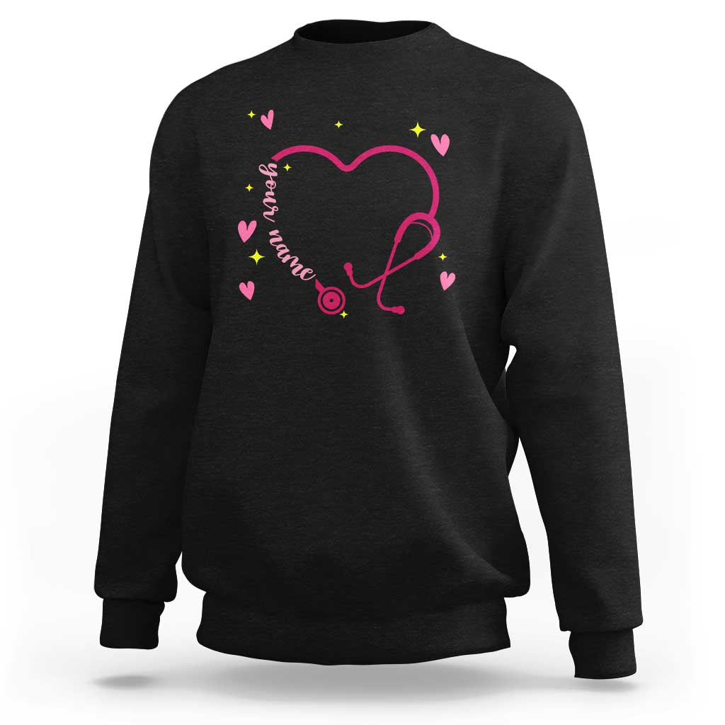 Personalized Valentine's Day Nursing Sweatshirt Custom Name Nurse Doctor Heart Stethoscope