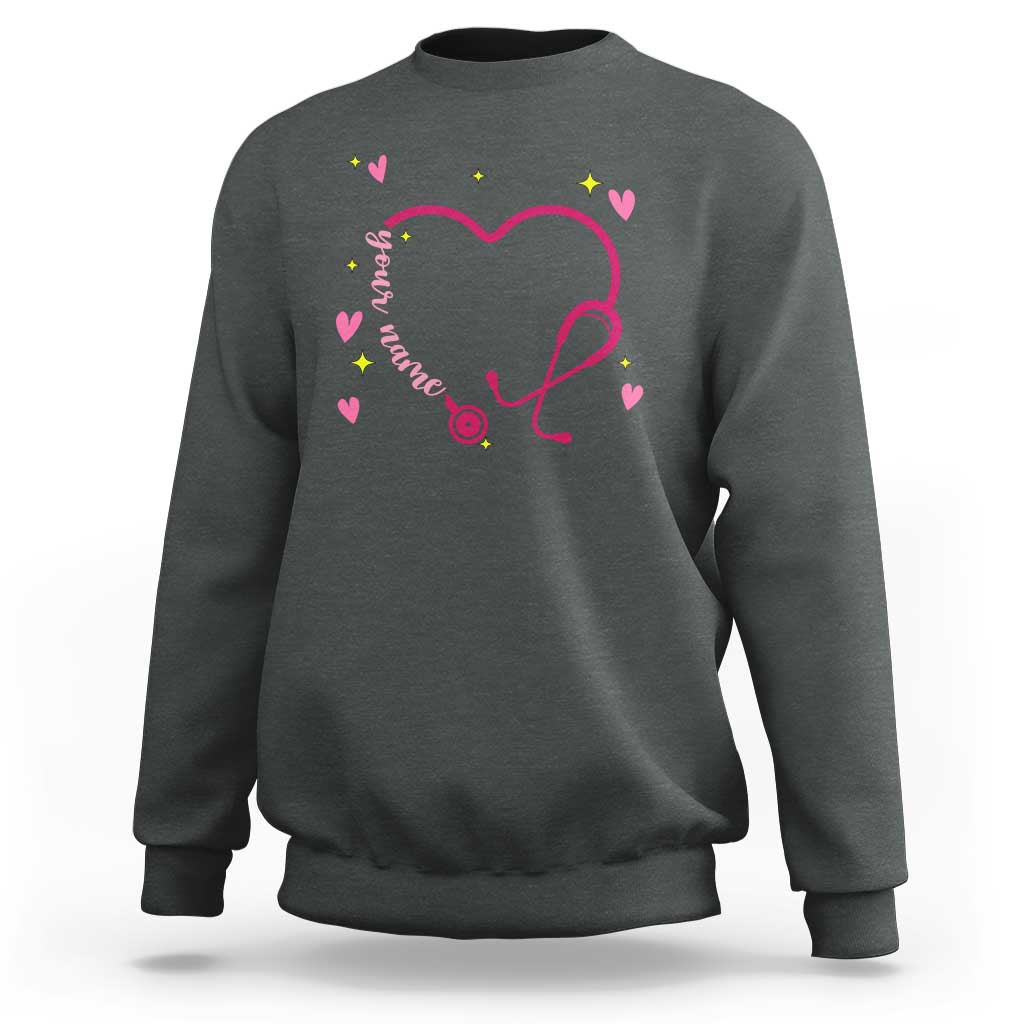 Personalized Valentine's Day Nursing Sweatshirt Custom Name Nurse Doctor Heart Stethoscope