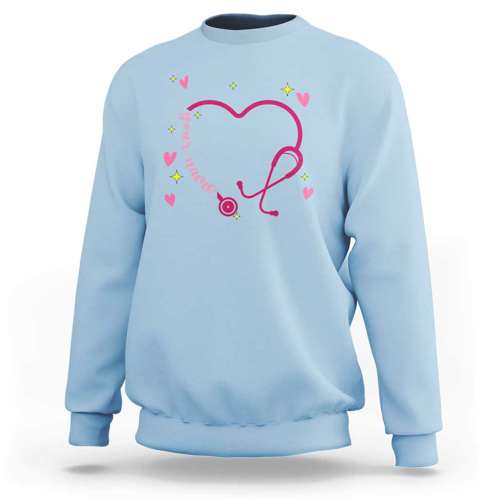 Personalized Valentine's Day Nursing Sweatshirt Custom Name Nurse Doctor Heart Stethoscope