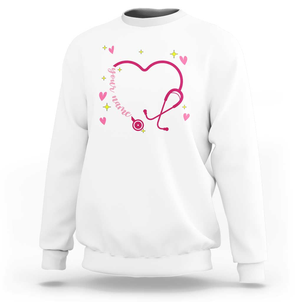 Personalized Valentine's Day Nursing Sweatshirt Custom Name Nurse Doctor Heart Stethoscope