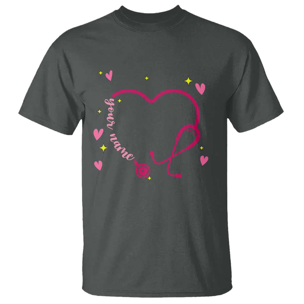 Personalized Valentine's Day Nursing T Shirt Custom Name Nurse Doctor Heart Stethoscope