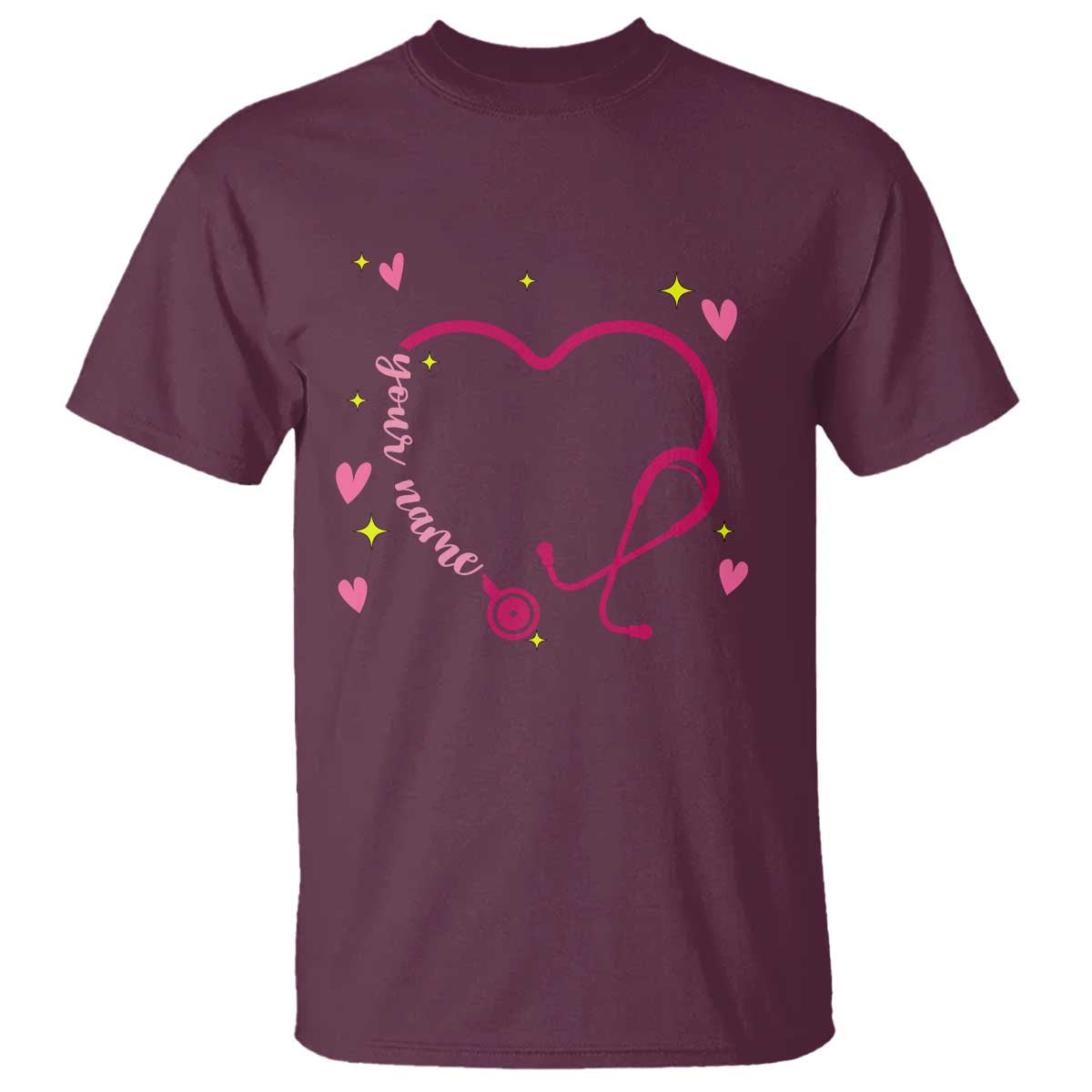 Personalized Valentine's Day Nursing T Shirt Custom Name Nurse Doctor Heart Stethoscope