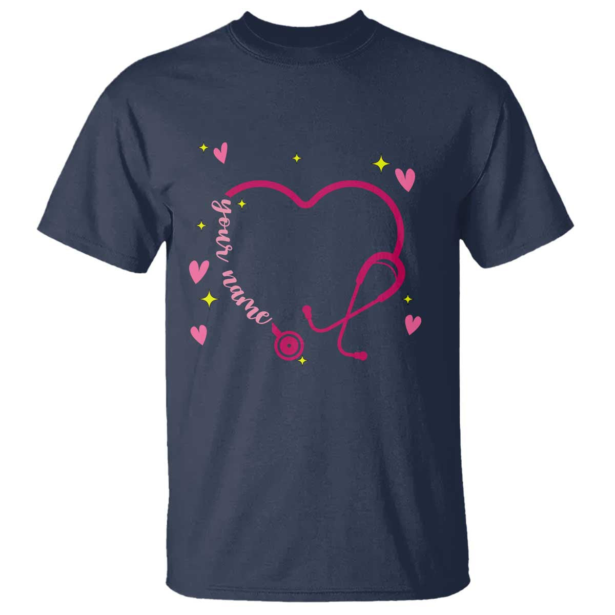 Personalized Valentine's Day Nursing T Shirt Custom Name Nurse Doctor Heart Stethoscope