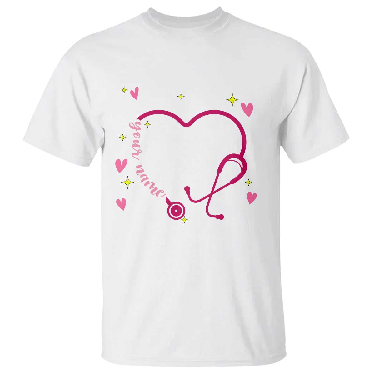Personalized Valentine's Day Nursing T Shirt Custom Name Nurse Doctor Heart Stethoscope