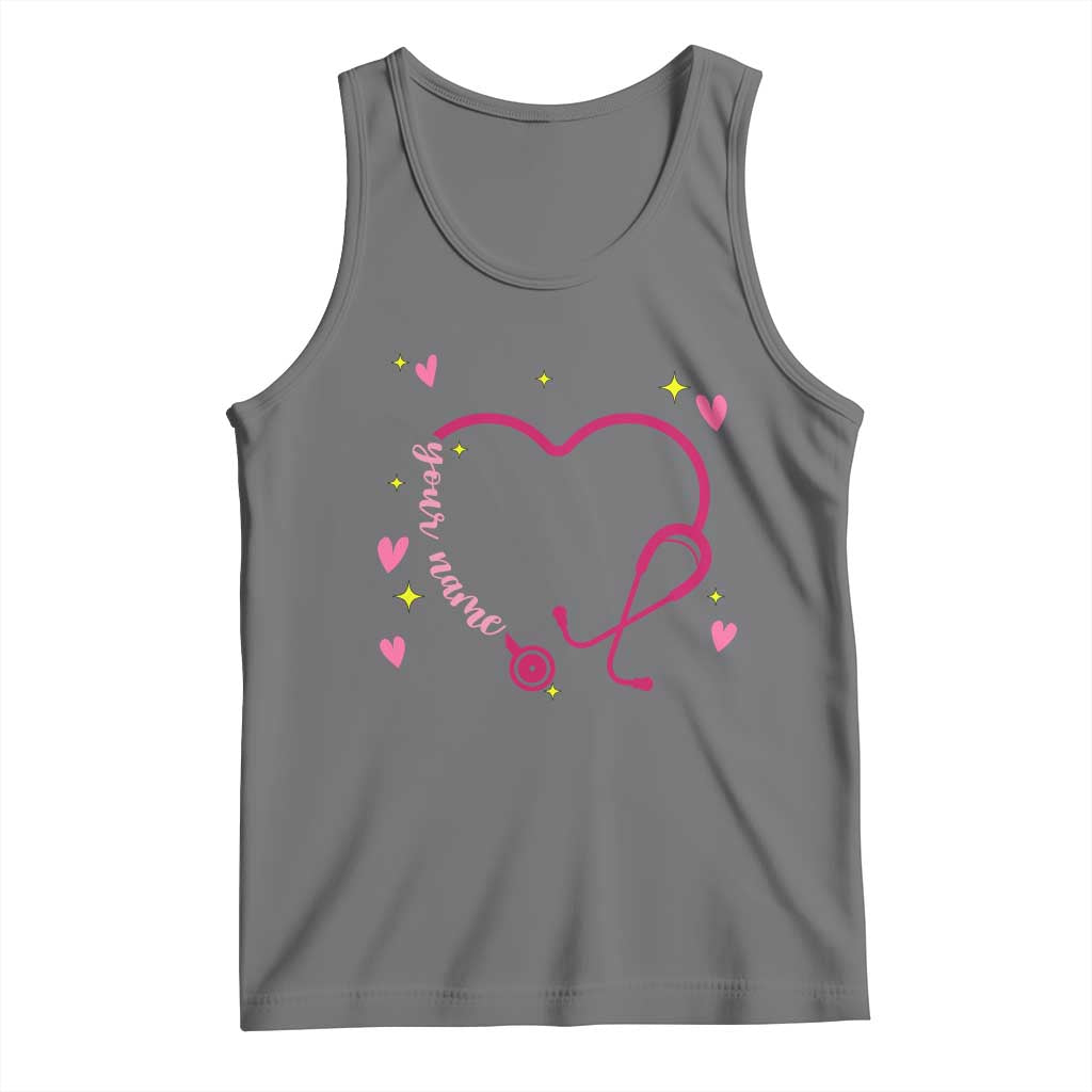 Personalized Valentine's Day Nursing Tank Top Custom Name Nurse Doctor Heart Stethoscope