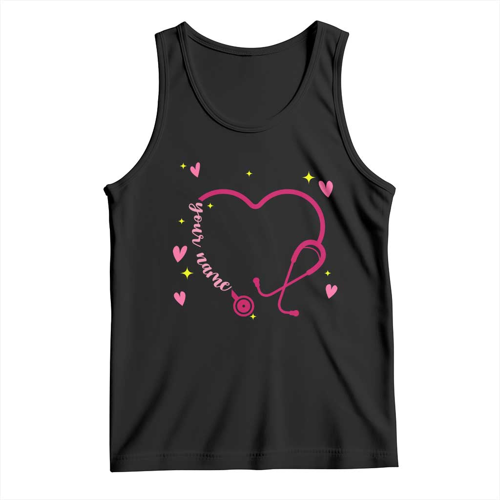 Personalized Valentine's Day Nursing Tank Top Custom Name Nurse Doctor Heart Stethoscope
