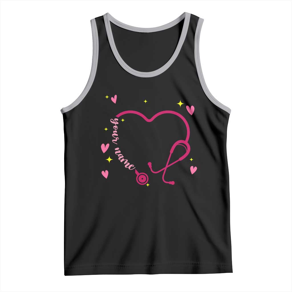 Personalized Valentine's Day Nursing Tank Top Custom Name Nurse Doctor Heart Stethoscope