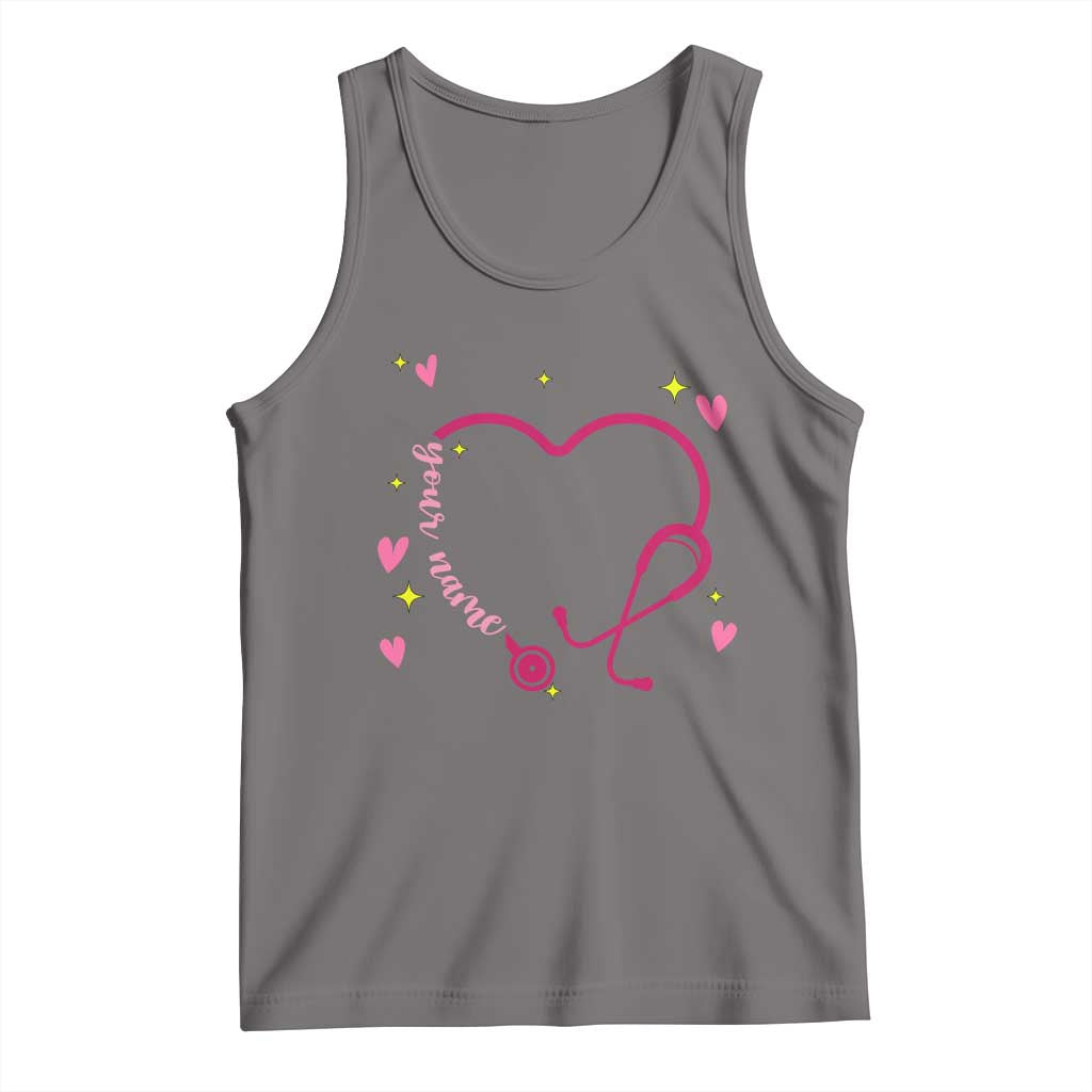 Personalized Valentine's Day Nursing Tank Top Custom Name Nurse Doctor Heart Stethoscope