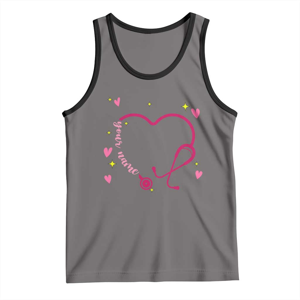 Personalized Valentine's Day Nursing Tank Top Custom Name Nurse Doctor Heart Stethoscope