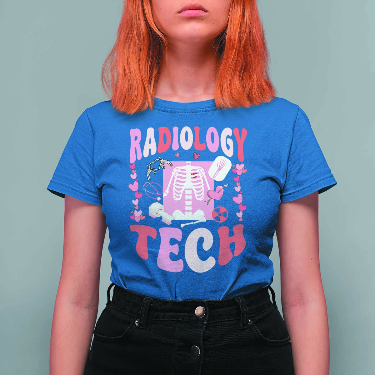 Funny Radiology Tech Valentine's Day T Shirt For Women Rad Tech Nurse Xray Hearts