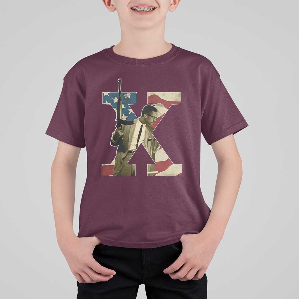 Malcolm X T Shirt For Kid Black History Leaders American Flag